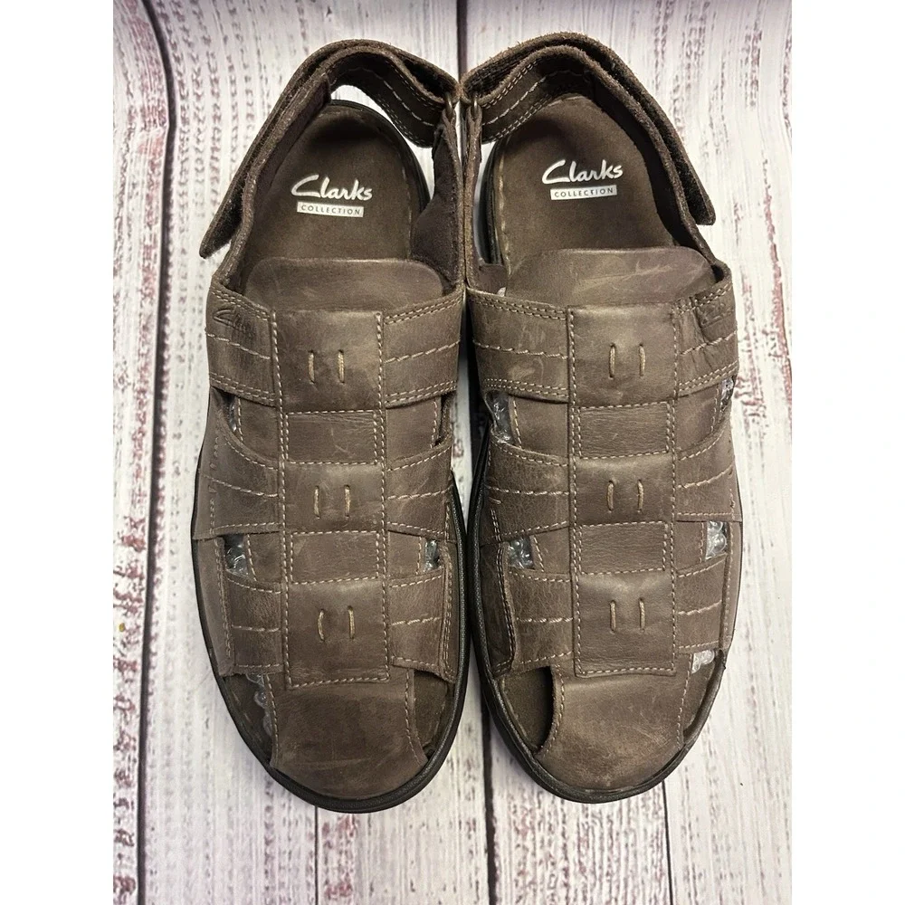 Clarks Collection Men's 10 Brown Leather Fisherman Sandals Comfort Casual EU43